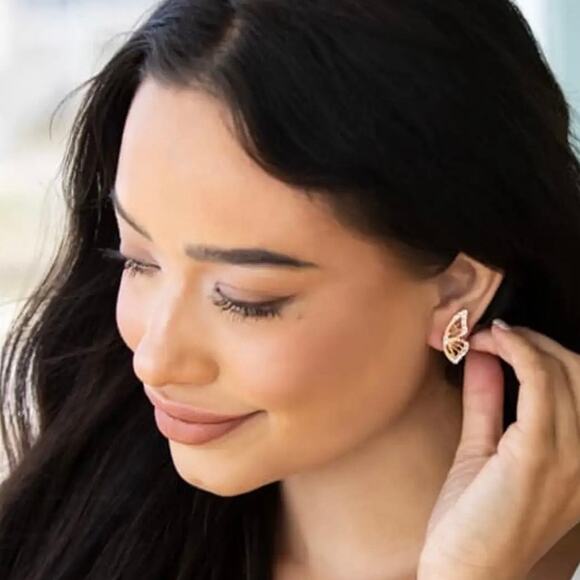 New Plunder "Navy Faye" Crystal Butterfly Earrings (1") - Picture 3 of 5